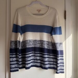 Brooks Brothers Red Fleece Striped Sweater Knit Crew Neck Long Sleeve Women XL